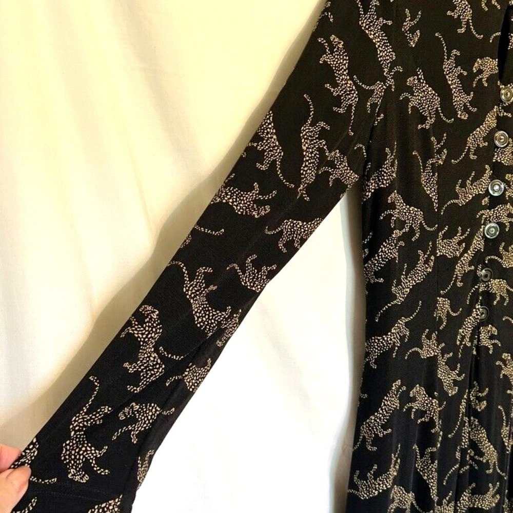 Cache Black Animal Print Long 7-Buttons Down Long… - image 8